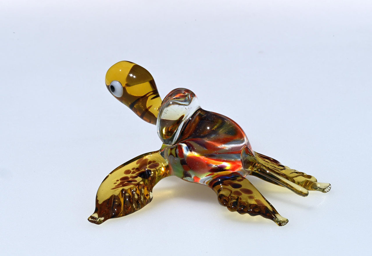 Hand-Blown Multicolor Glass Sea Turtle Figurine: Intricate Detail, 4-Inch