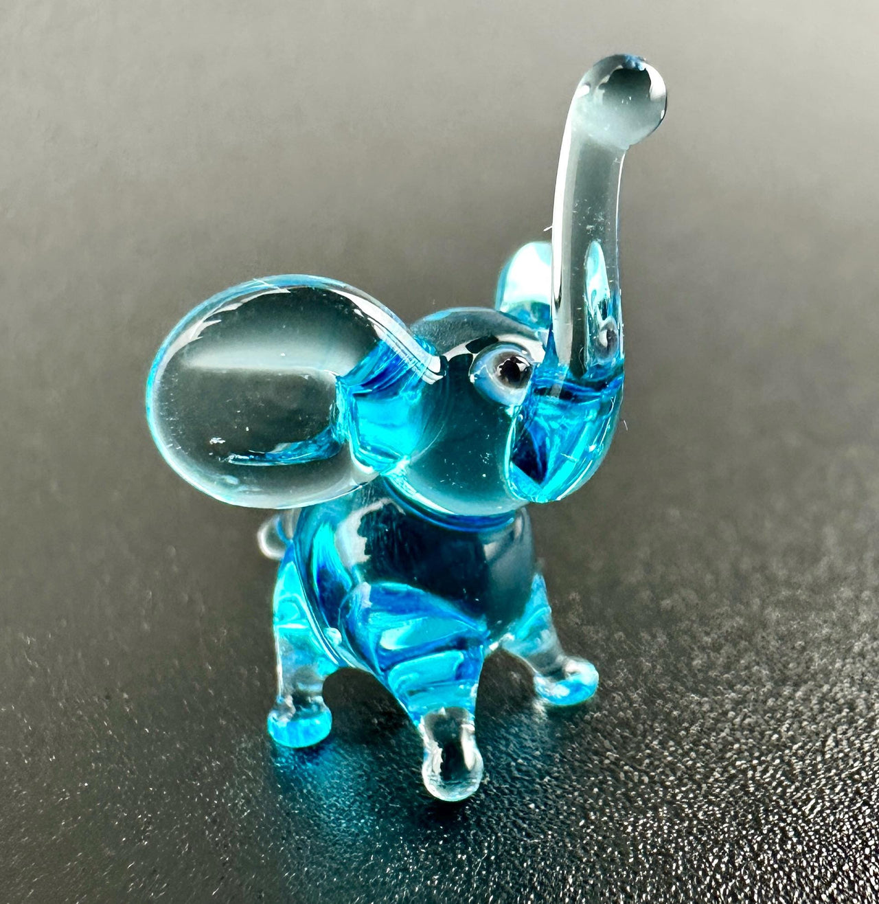 Handmade Glass Elephant | Tiny Blue Good Luck Charm | Ocean Desk Pal Gift