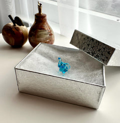 Handmade Glass Elephant | Tiny Blue Good Luck Charm | Ocean Desk Pal Gift