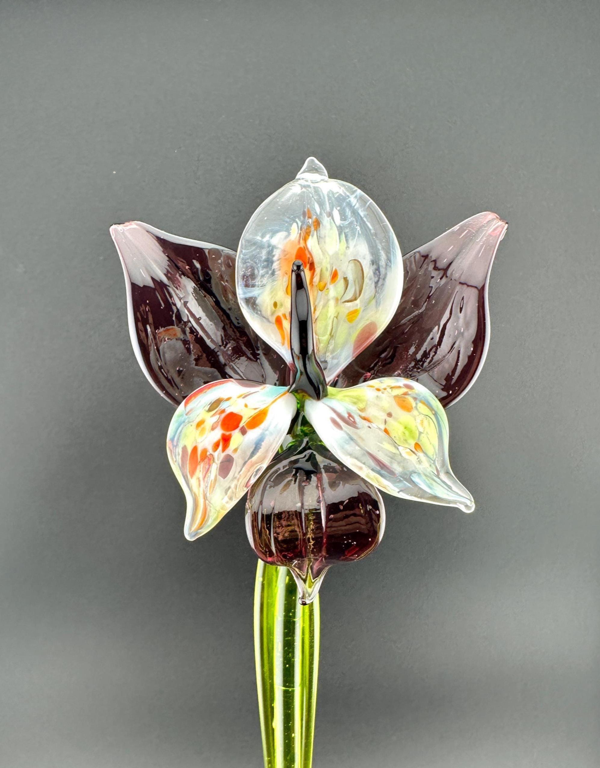 Purple Glass Flowers, Purple Orchid, Glass Orchid Bouquet, Forever Flowers, Glass Flowers Bouquet, Orchid Decor, Eternal Flowers, Orchid Art