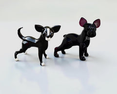 Handmade Glass Dog Sculpture Set | French Bulldog & Chihuahua | Art Collectible Set of 2