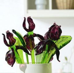 Purple Glass Iris Stem – 8" Handblown Art Glass Flower, Forever Bloom Gift, Luxury Home Décor Accent, Unique Keepsake Botanical Sculpture