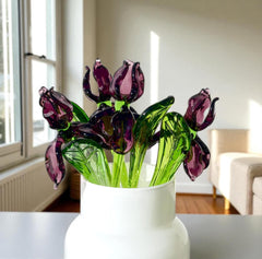 Purple Glass Iris Stem – 8" Handblown Art Glass Flower, Forever Bloom Gift, Luxury Home Décor Accent, Unique Keepsake Botanical Sculpture