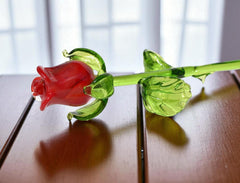 Hand Blown Red Glass Rose - Mothers day Gift for Her - Eternal Flower Gift, Romantic Home Decor