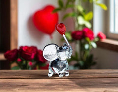 Hand Blown Glass Elephant Figurine: Red Heart, Miniature Sculpture