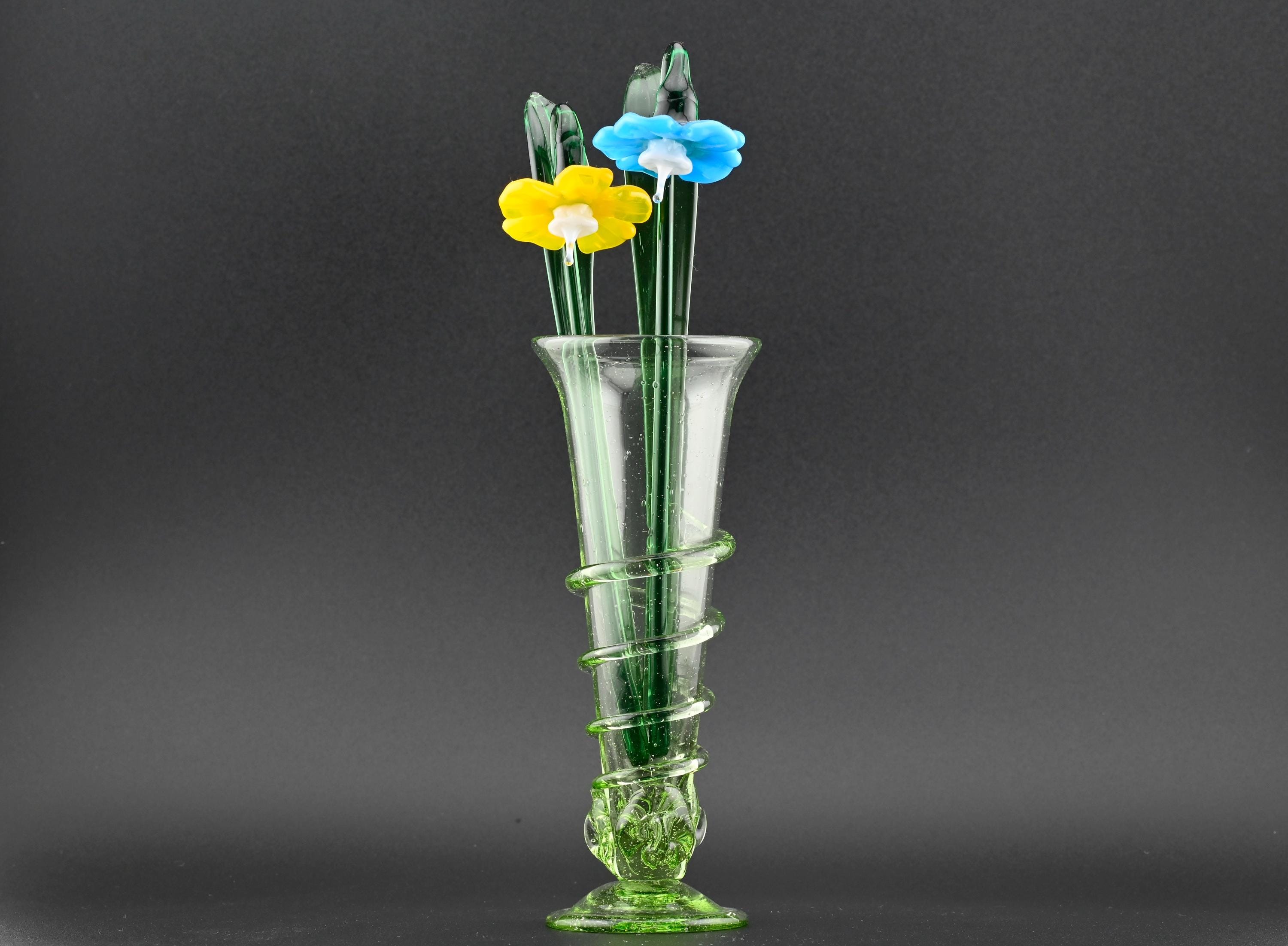 Handblown Glass Vase with Flowers Set –  Artisan Piece | Ultra Limited Forever Gift & Home Décor
