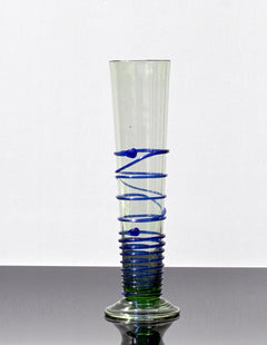 Cobalt blue 15.5" Iris in a hand-blown glass vase, complete decor accent.