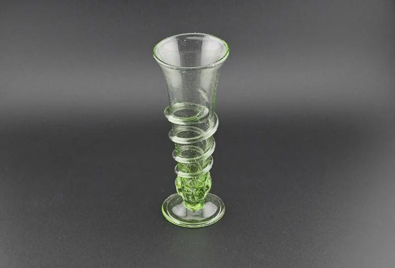 Handblown Green Glass Spiral Vase: Modern Art Glass Centerpiece