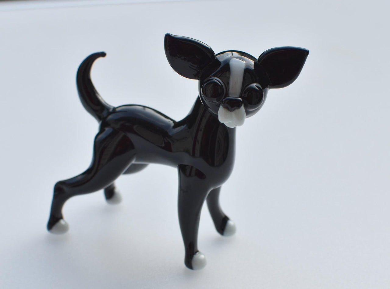 Handmade Glass Dog Sculpture Set | French Bulldog & Chihuahua | Art Collectible Set of 2