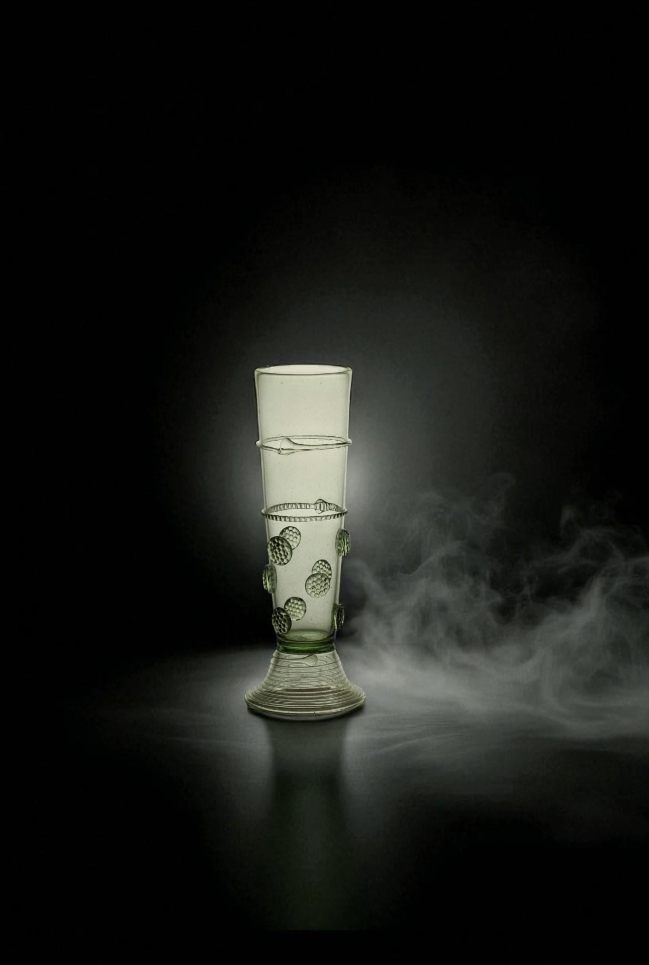 Renaissance-Style Goblet, Hand-Blown Forest Glass, Luxury Barware, Studded Prunt Beaker.