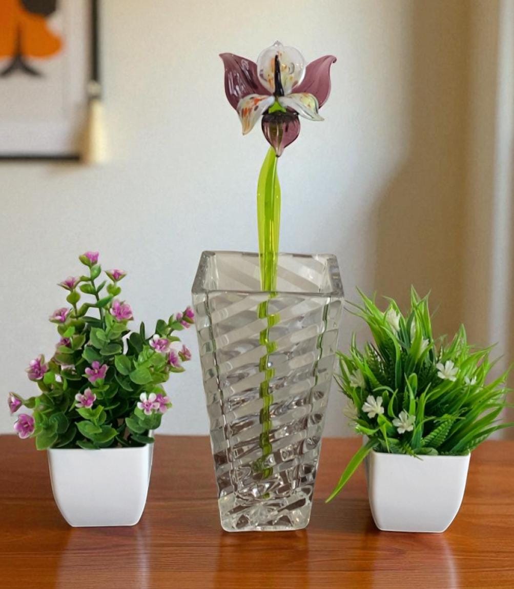 Purple Glass Orchid Flower, Purple Glass Flowers Easter Gift - Handblown Glass Orchid Stem – Gift for Mothers Day & Anniversaries