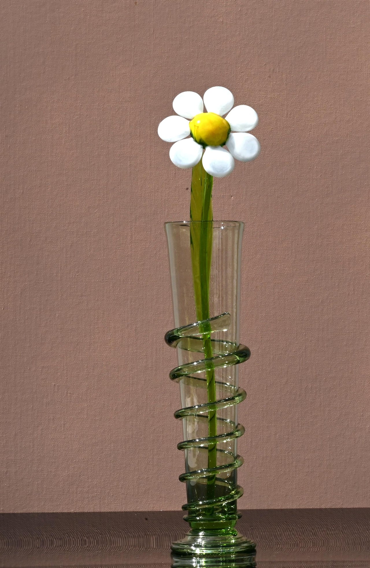 Hand-Blown Glass Daisy Vase: Light Green Art Glass Decor