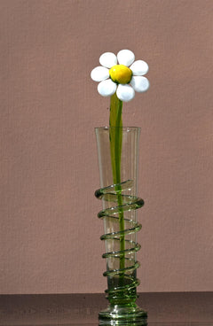 Hand-Blown Glass Daisy Vase: Light Green Art Glass Decor