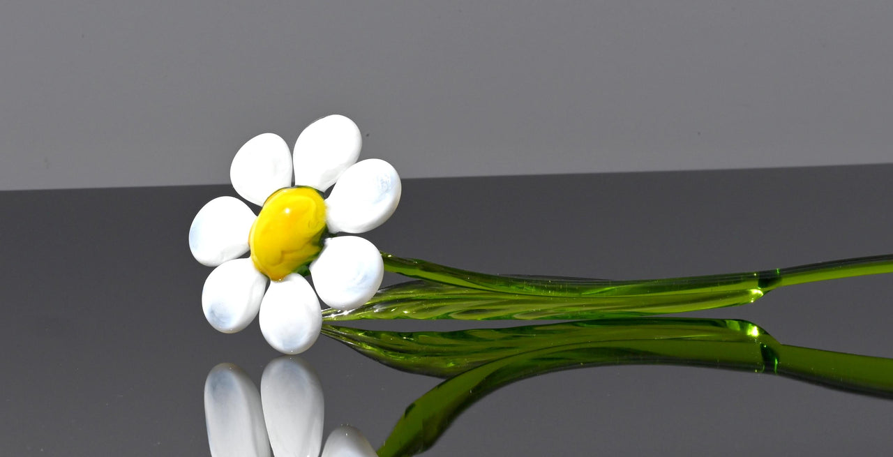 Hand-Blown Glass Daisy Vase: Light Green Art Glass Decor