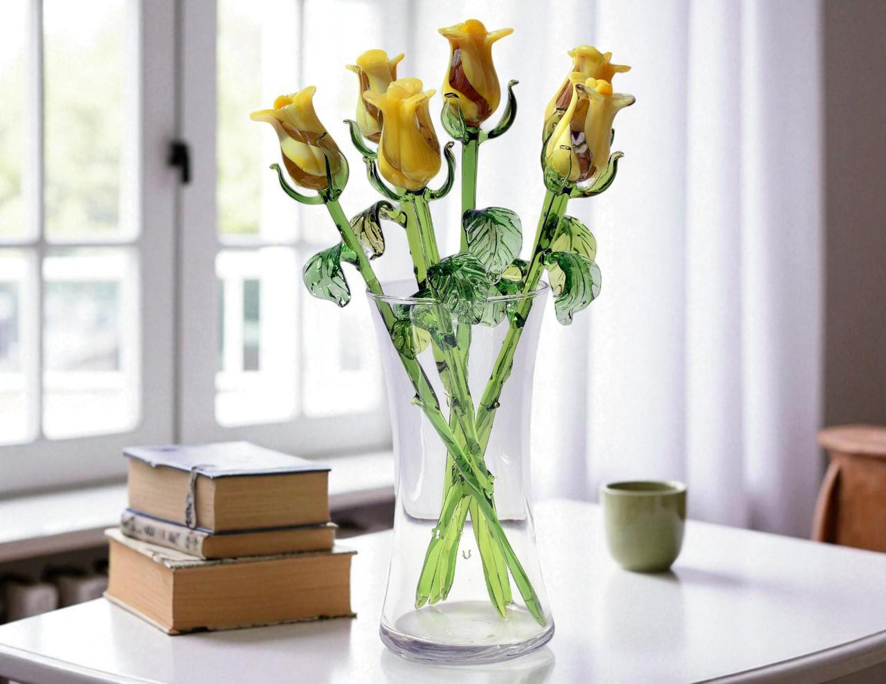 Glass Rose - Hand Blown Glass Flower - Yellow Glass Flowers - Blown Glass Rose - Glass Flower Bouquet - Mothers day Gift for Her