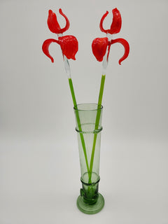 Red Glass Flowers, Glass Iris, Glass Flower Bouquet, Mothers Day Gifts, Spring Decor, Long Stem Glass Flowers, Desk Decor, Forever Flowers