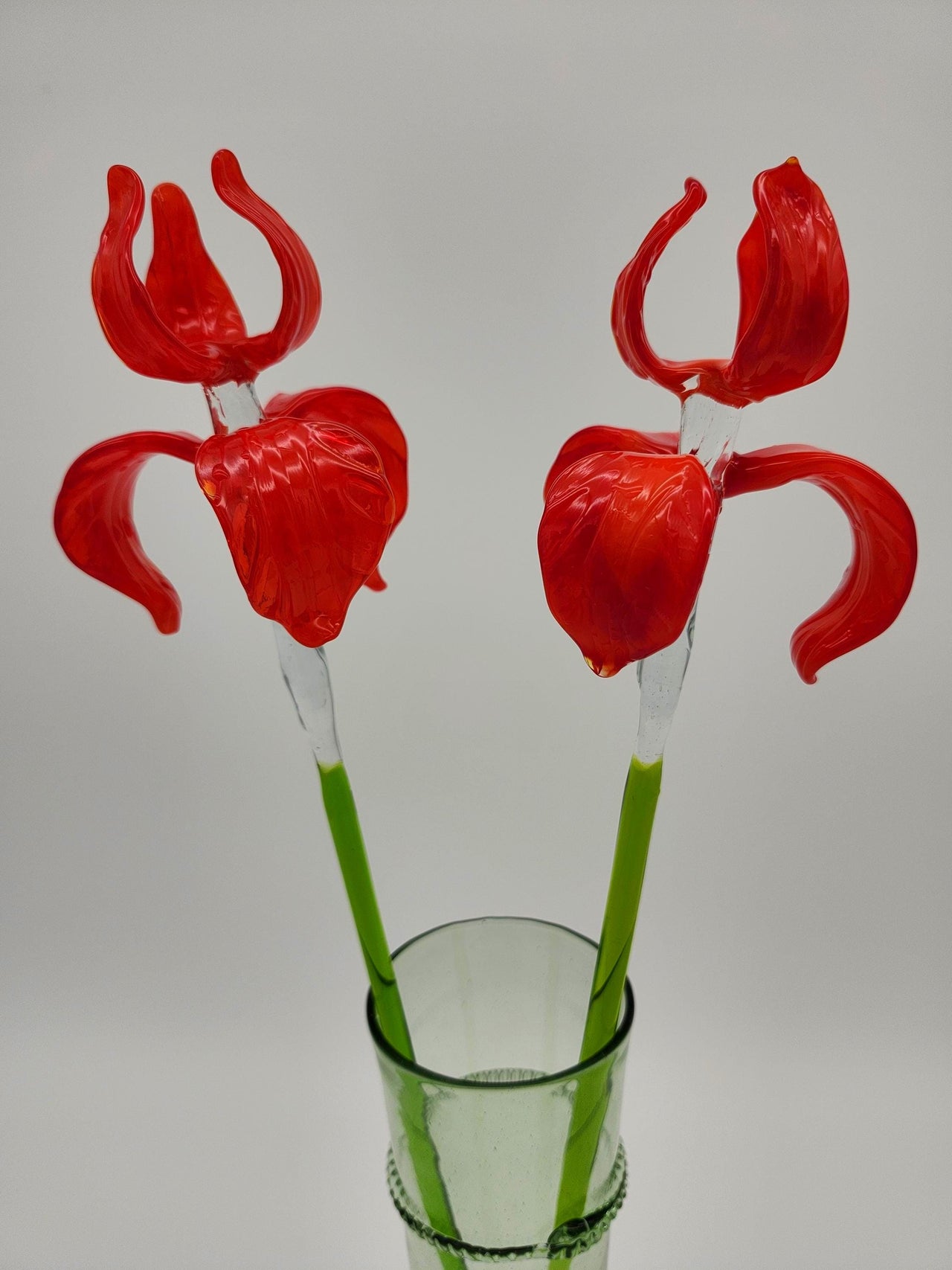 Red Glass Flowers, Glass Iris, Glass Flower Bouquet, Mothers Day Gifts, Spring Decor, Long Stem Glass Flowers, Desk Decor, Forever Flowers