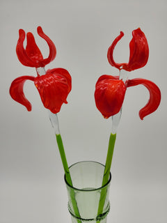 Red Glass Flowers, Glass Iris, Glass Flower Bouquet, Mothers Day Gifts, Spring Decor, Long Stem Glass Flowers, Desk Decor, Forever Flowers