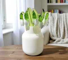 White Glass Snowdrop Flower – Handblown Art Glass Stem, Forever Bloom Gift for Mom, Wife, Birthday, Anniversary, Elegant Home Décor