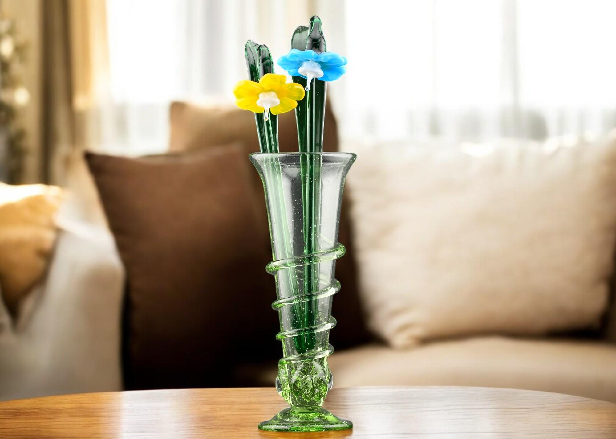 Handblown Glass Vase with Flowers Set –  Artisan Piece | Ultra Limited Forever Gift & Home Décor
