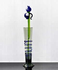 Cobalt blue 15.5" Iris in a hand-blown glass vase, complete decor accent.