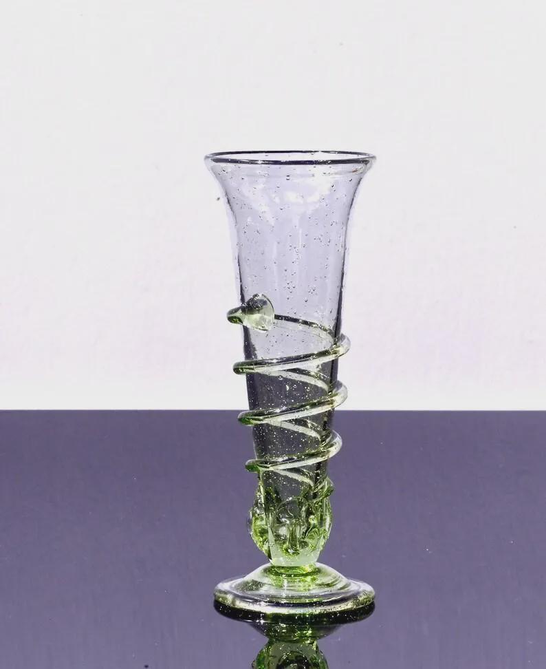Handblown Green Glass Spiral Vase: Modern Art Glass Centerpiece