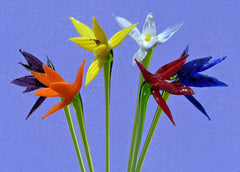 Handmade Glass Bird of Paradise Bouquet: Colorful Floral Sculpture