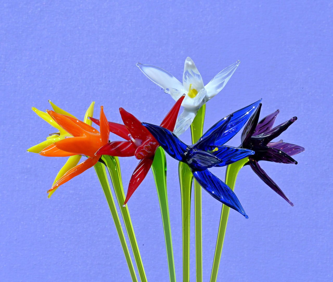 Handmade Glass Bird of Paradise Bouquet: Colorful Floral Sculpture