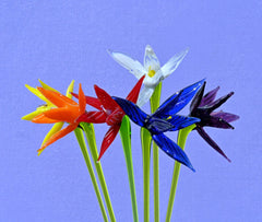 Handmade Glass Bird of Paradise Bouquet: Colorful Floral Sculpture