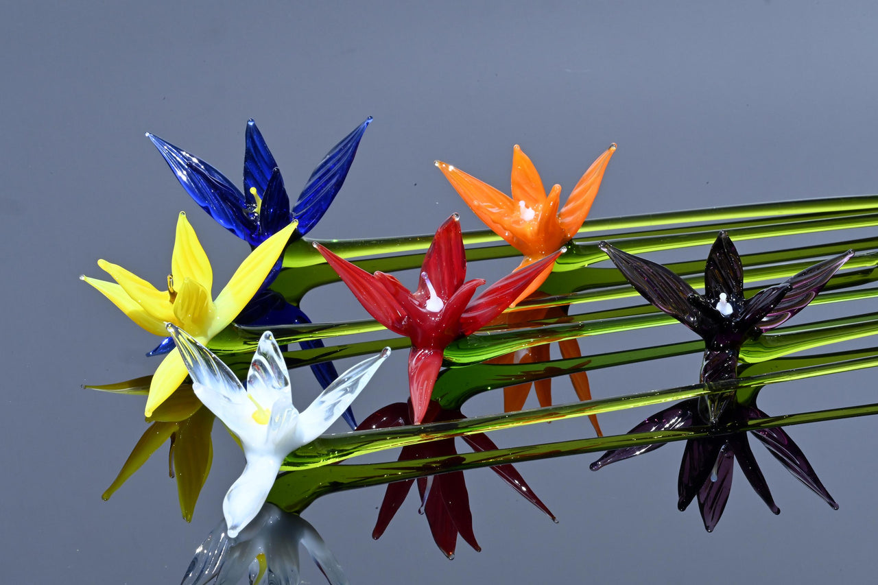 Handmade Glass Bird of Paradise Bouquet: Colorful Floral Sculpture