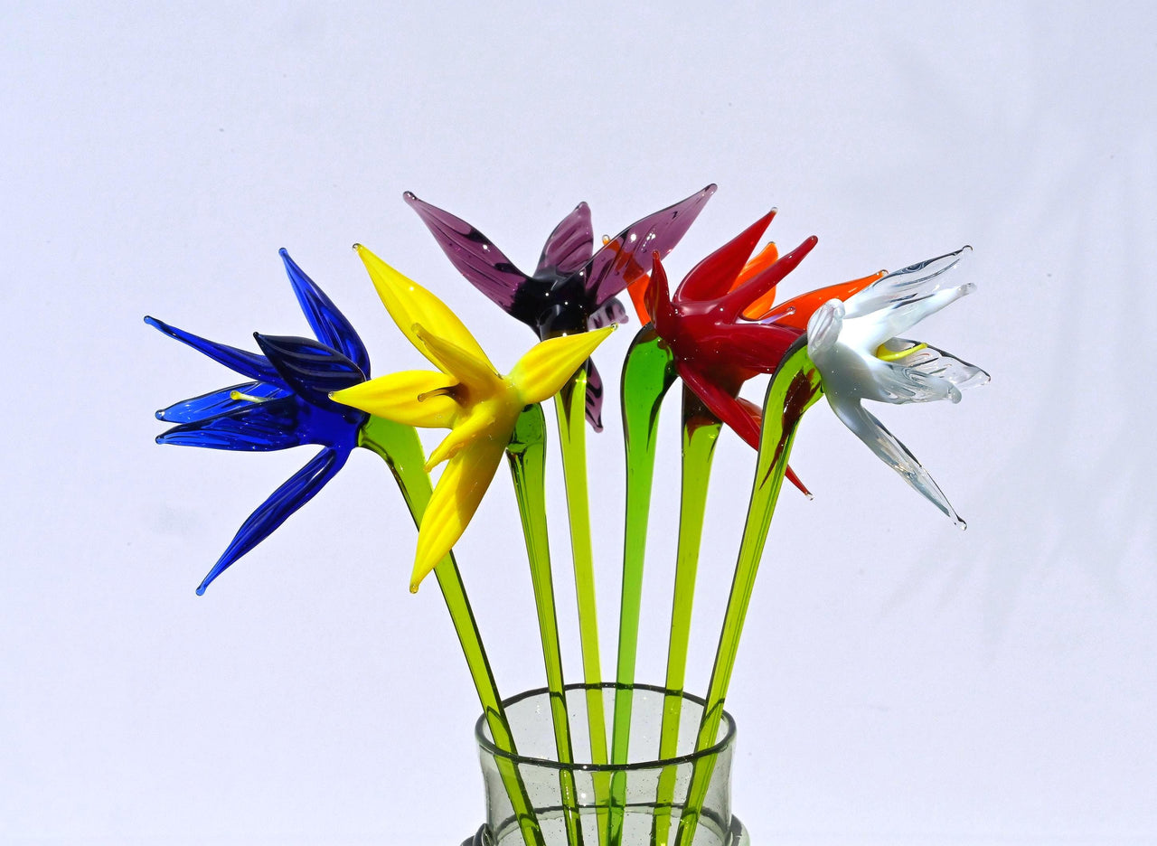Long Stem Glass Flowers Bouquet, Bird of Paradise Flowers, Birth Month Forever Flowers Gift, Flower Bouquet Gift Glass Art, Mothers Day Gift