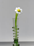 Hand-Blown Glass Daisy Vase: Light Green Art Glass Decor