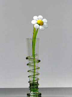 Hand-Blown Glass Daisy Vase: Light Green Art Glass Decor