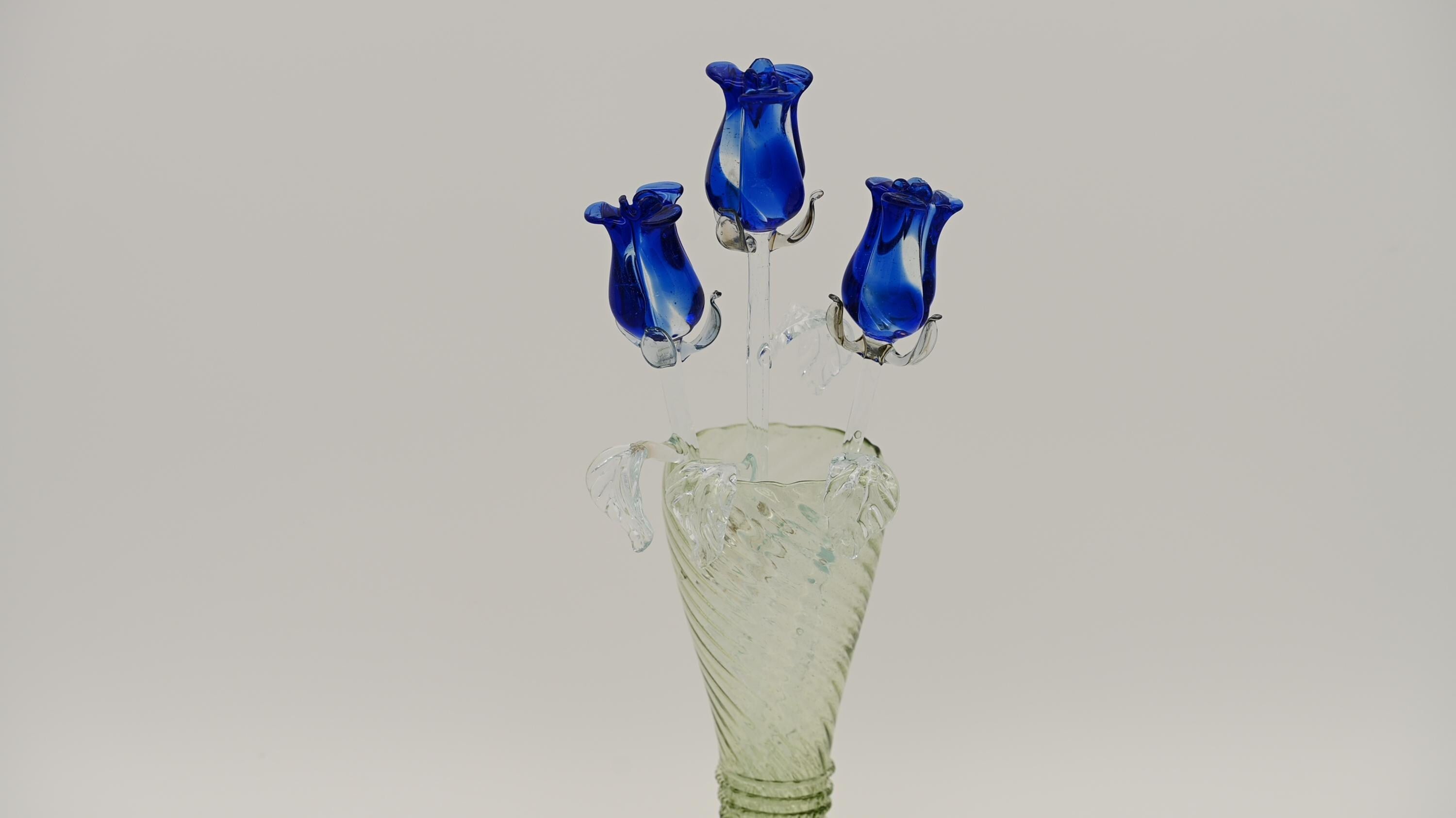 Handblown Glass Vase with 3 Flowers Set – Artisan Piece | Limited Forever Gift & Home Décor