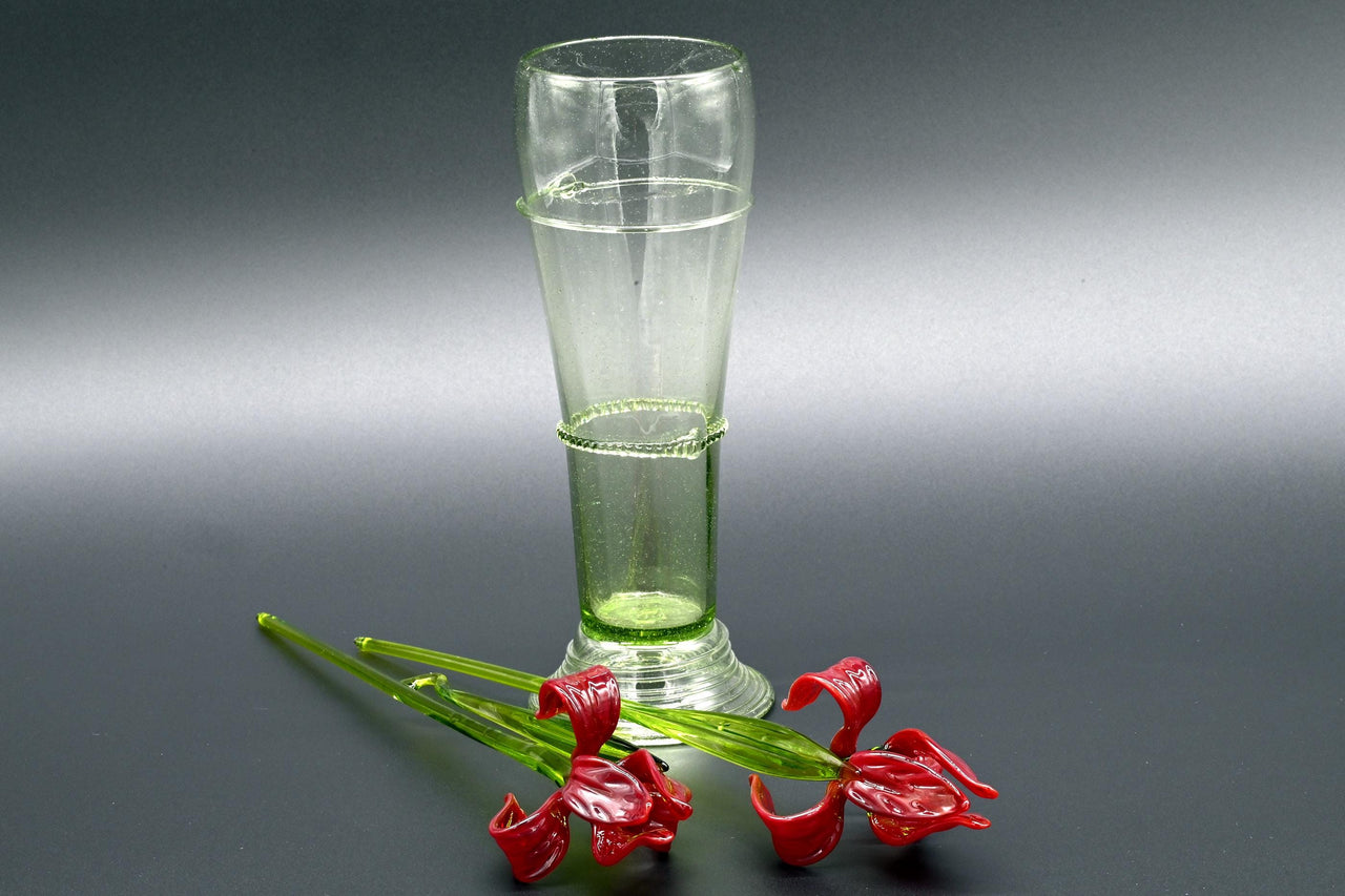 Bouquet of  3 Bright Red Glass Irises – Long Stem Hand Blown Flower – Elegant Gift.