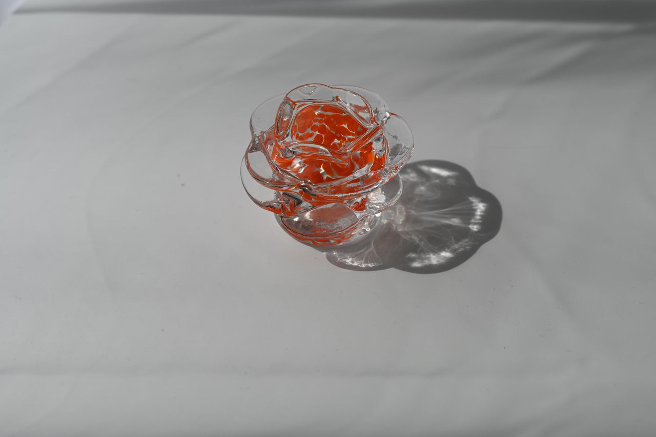 Handblown Glass Rose Sculpture: Artisan Orange Flower, Unique Art Gift
