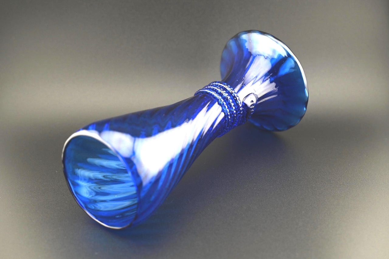 Handblown Cobalt Blue Glass Vase: Elegant Twisted Design