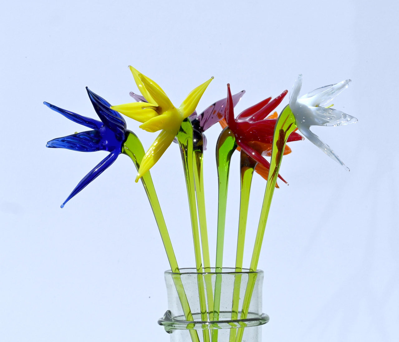 Handmade Glass Bird of Paradise Bouquet: Colorful Floral Sculpture
