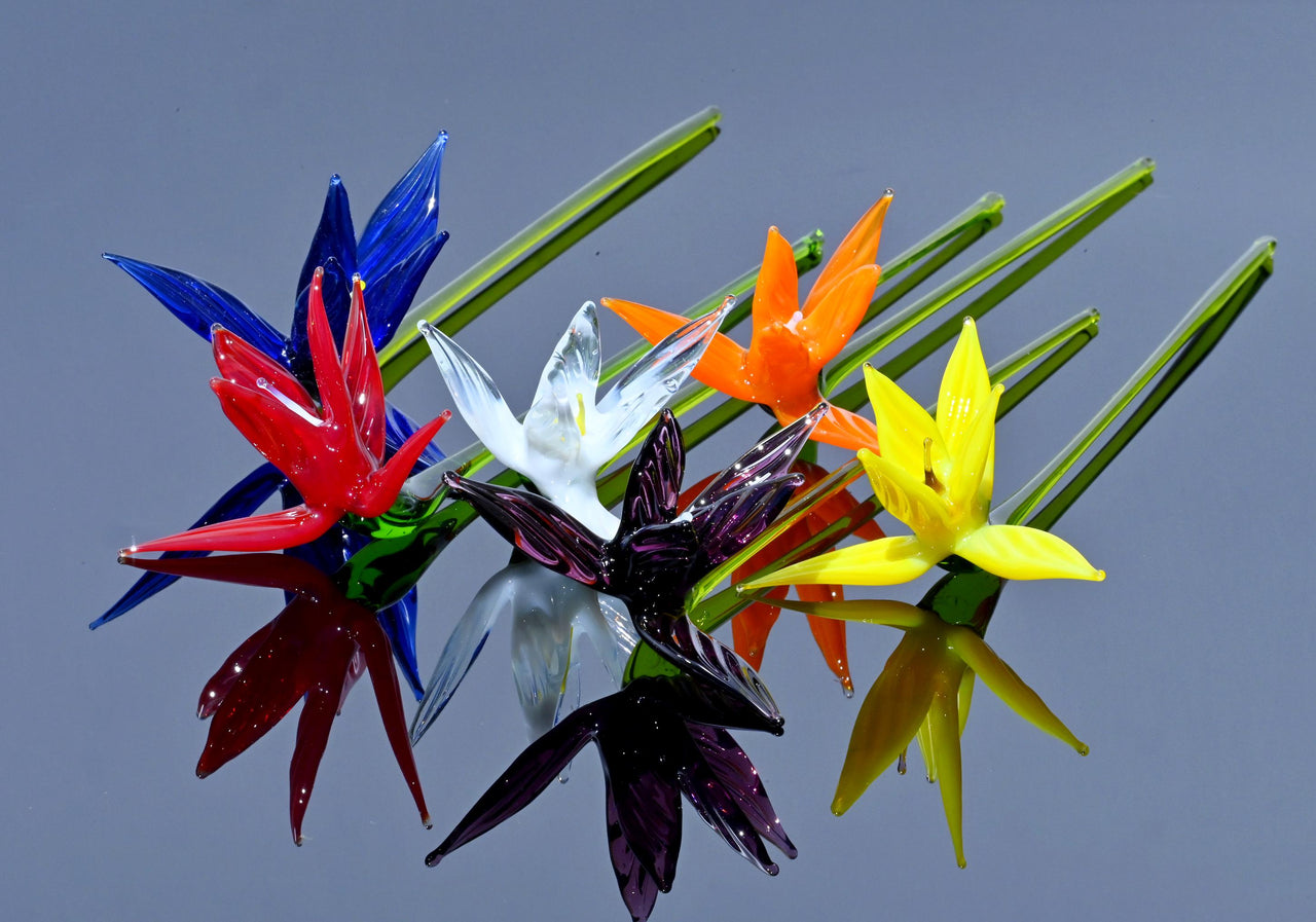 Long Stem Glass Flowers Bouquet, Bird of Paradise Flowers, Birth Month Forever Flowers Gift, Flower Bouquet Gift Glass Art, Mothers Day Gift