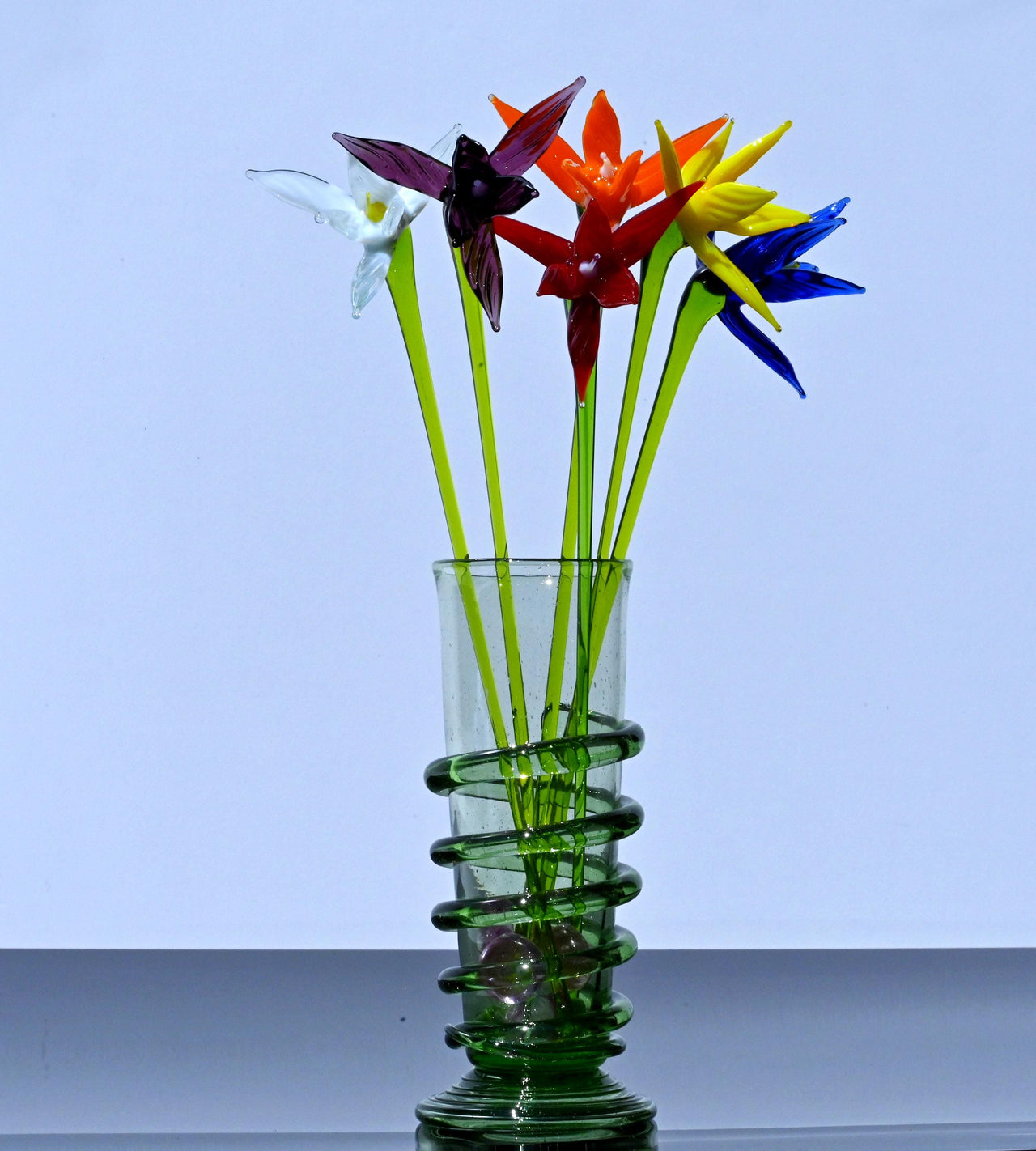 Handmade Glass Bird of Paradise Bouquet: Colorful Floral Sculpture