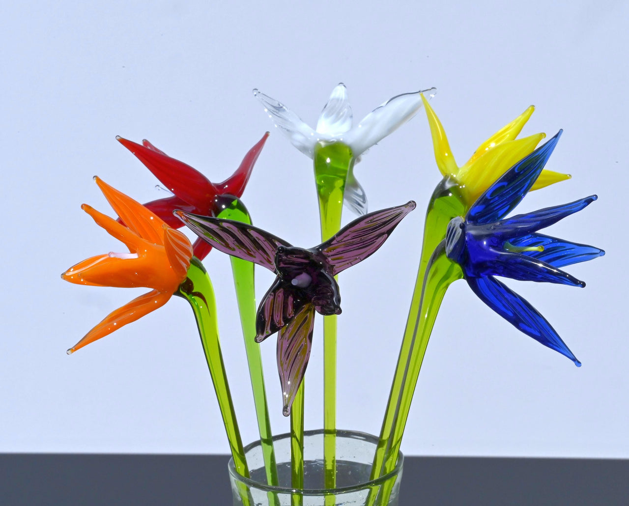 Handmade Glass Bird of Paradise Bouquet: Colorful Floral Sculpture