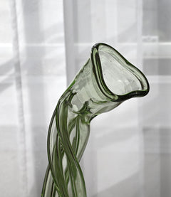 Central Piece Handblown Renaissance light green colored Glass Vase: Elegant Twisted Design.
