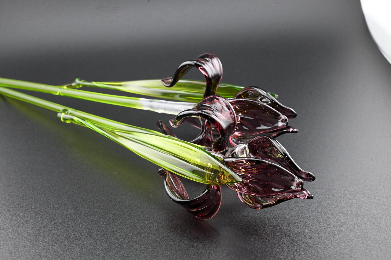 Handblown Amethyst Glass Flower: Elegant Floral Home Decor