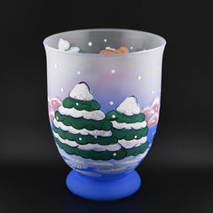 Christmas Vase: Handblown Skiing Snowman Frosted Glass Candle Holder