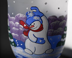 Christmas Vase: Handblown Frosted Glass Snowman Candle Holder