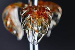 Glass Flowers in Vase - Glass Flowers and Vase - Glass Flower Bouquet 17.5 inches - Orange Glass Flower Bouquet - Glass Iris Home Decor