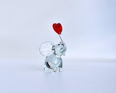 Handmade Glass Elephant Figurine With Heart - Mothers Day Gifts - Handblown Glass Animal, Mini Glass Animals, Cute Desk Decor, Elephant Gift