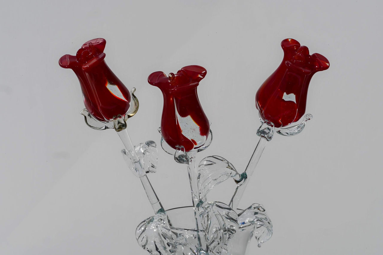 Glass Rose - Glass Flower Bouquet - Handmade Glass Flowers Rose - Blown Glass Flowers - Red Glass Rose - Christmas Gift for Mom