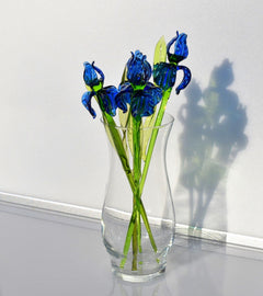Blue Glass Iris, Blown Glass Flowers, Glass Flower Bouquet, Spring Home Decor Centerpiece, Eternal Flowers, Blown Glass Art Mothers Day Gift