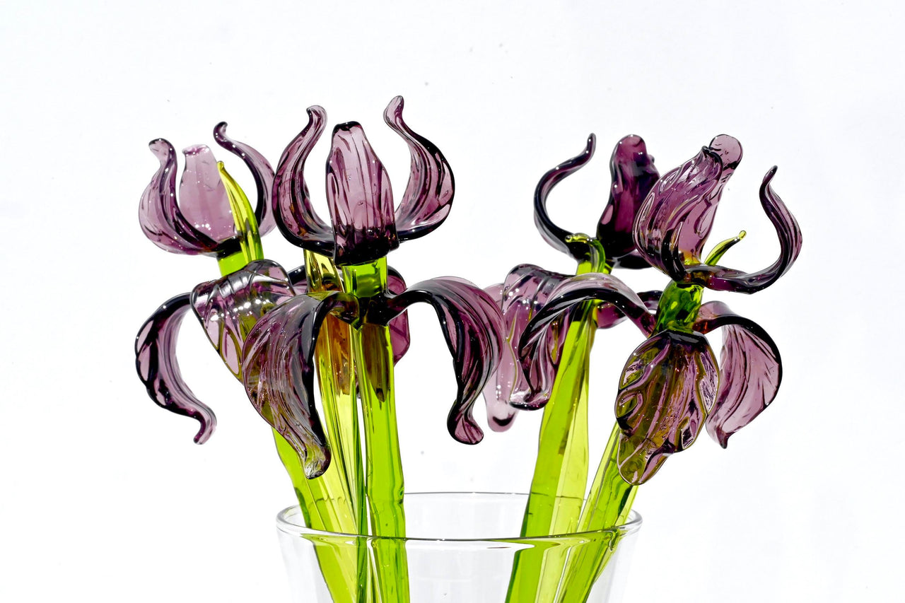 Glass Iris Flower, Glass Birth Month Flower, February Birth Flower Gift, Glass Flowers Bouquet, Purple Iris, Birth Flower Bouquet Art